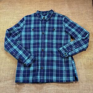 LL Bean Shacket Primaloft Jacket Blue Plaid Shirt Quilt Lined Women’s Size Small